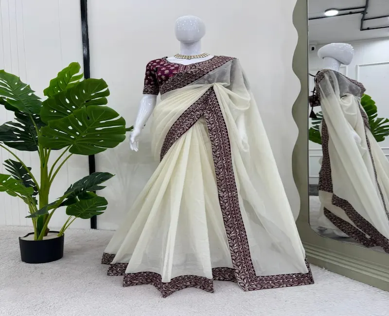 Beautiful Dark Pink Silk Fabric Saree